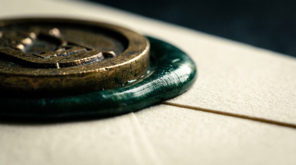 Sello de lacre verde sobre un documento